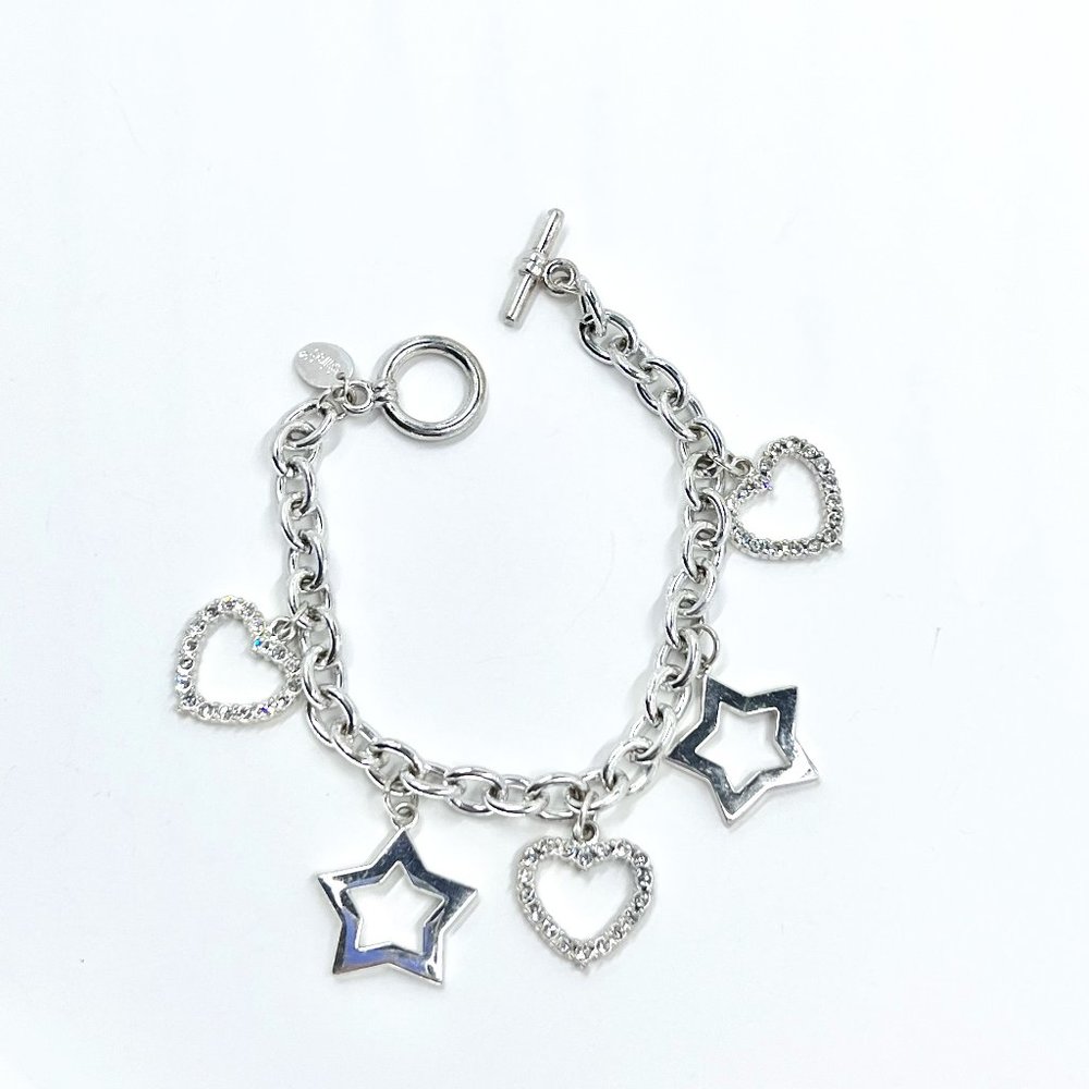 Claires - Jeweled Hearts & Stars Silver Tone Large Link Chain 8” Bracelet